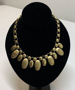 Vintage Gold Tone Matte Polished Bib Necklace Statement Dangles Signed FD 18”
